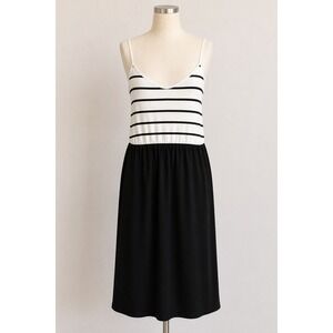 Womens 2XL Black White Contrast Dress Minimalist Chic Striped Midi Dress